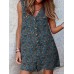 Leisure Calico Button Pocket Sleeveless V Neck Cotton Romper