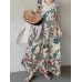 Plant Print Sleeveless Ruffle V Neck Cotton Maxi Dress