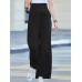 Solid Pocket Button Wide Leg High Waist Casual Pants