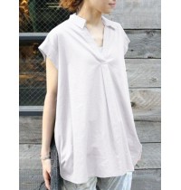 Solid Ruched V Neck Short Sleeve Casual Blouse